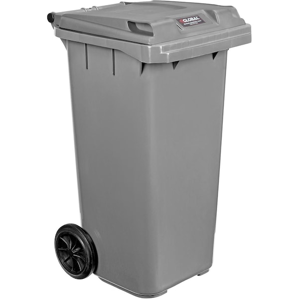 Global Industrial Mobile Trash Container with Lid, 32 Gallon Gray 641338GY - main